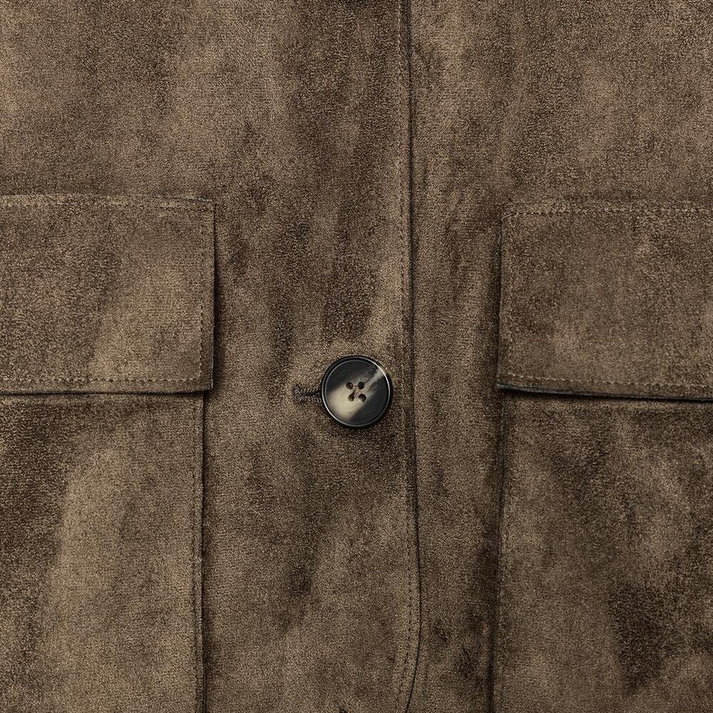 Zara Short Faux Suede Jacket, Khaki, Size M - Picture 3 of 8